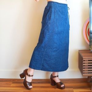 Vtg Hippie boho Wrap jeans / Denim long Skirt
